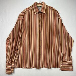 Vintage Monzini Collection Shirt Mens 3X Orange‎ Multicolor Striped French Cuffs